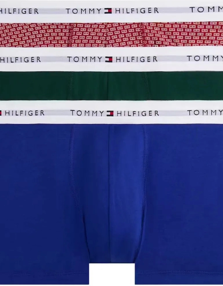 3-Pack Signature Cotton Flag DNA Print Boxer Trunks, Red/Green/Blue