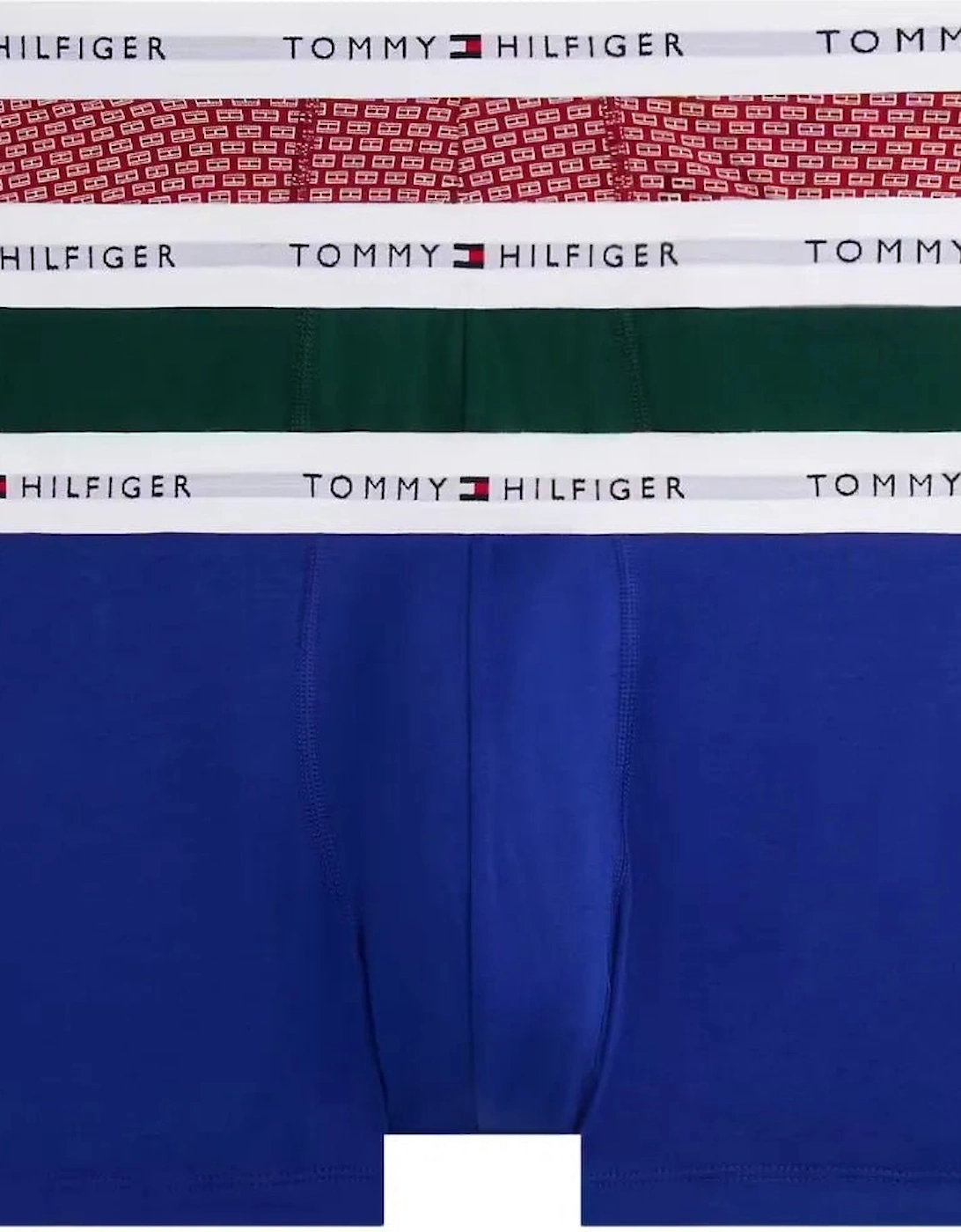 Tommy Hilfiger Men's 3-Pack Signature Cotton Flag DNA Print Boxer Trunks, Red/Green/Blue - Navy - Size: 32/30/31