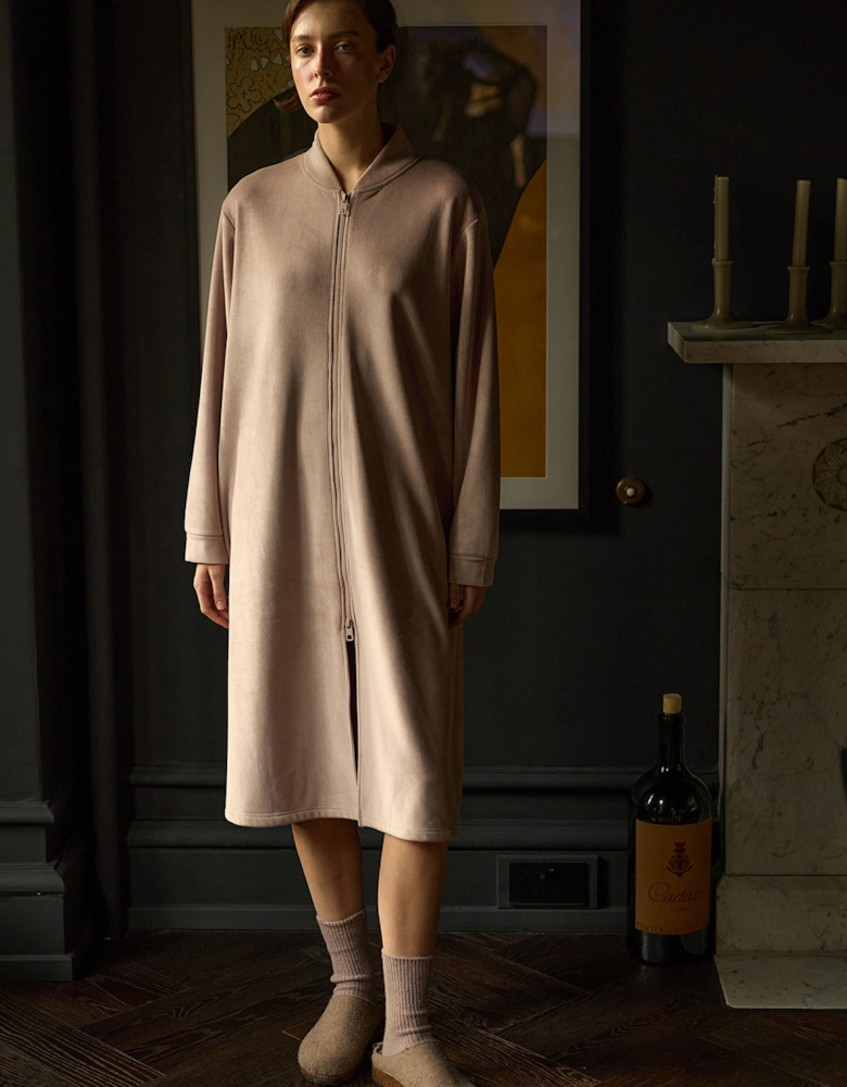 Ribbed Zip Front Housecoat in Mink