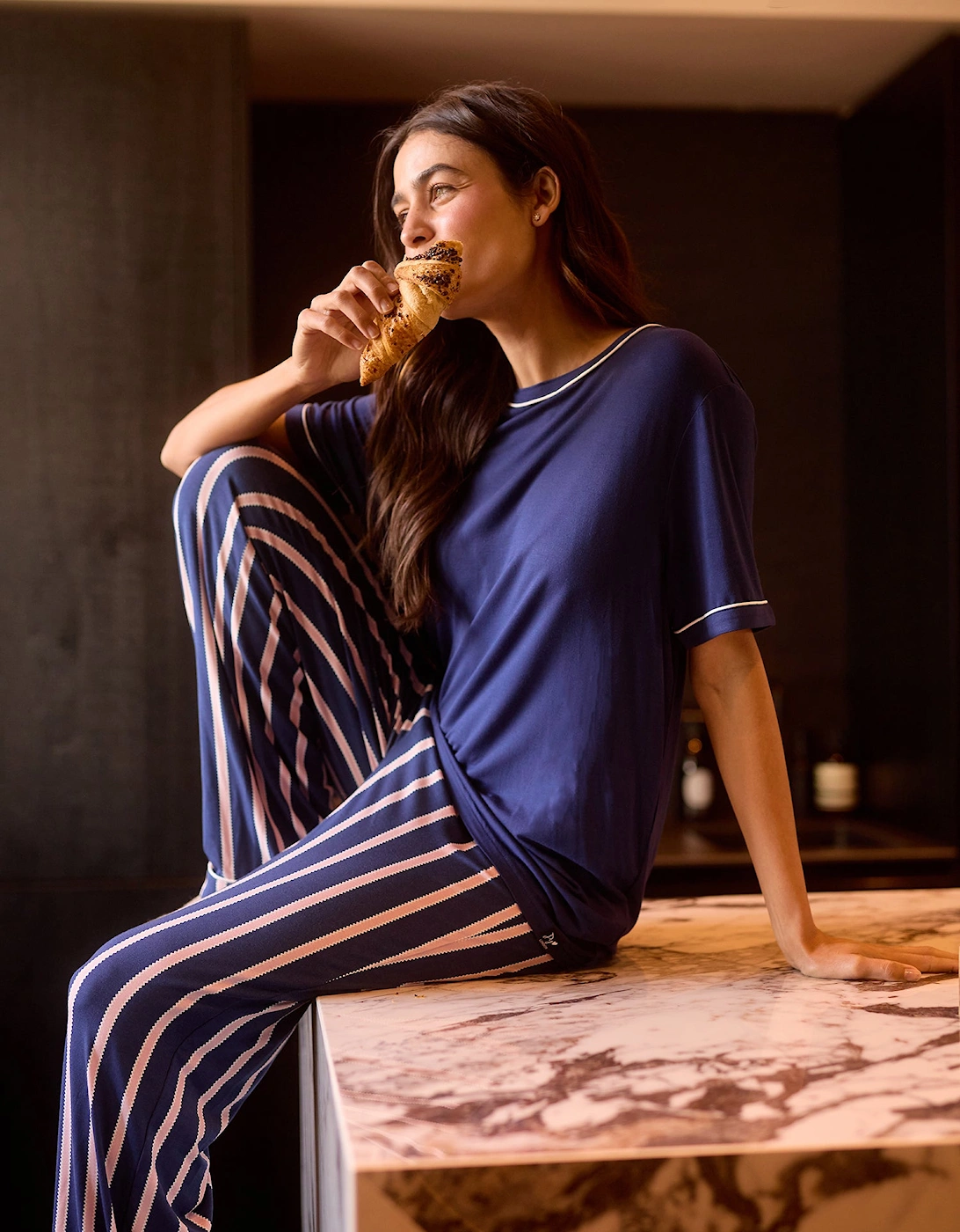 Bamboo Tee and Trouser Set in Midnight Stripe