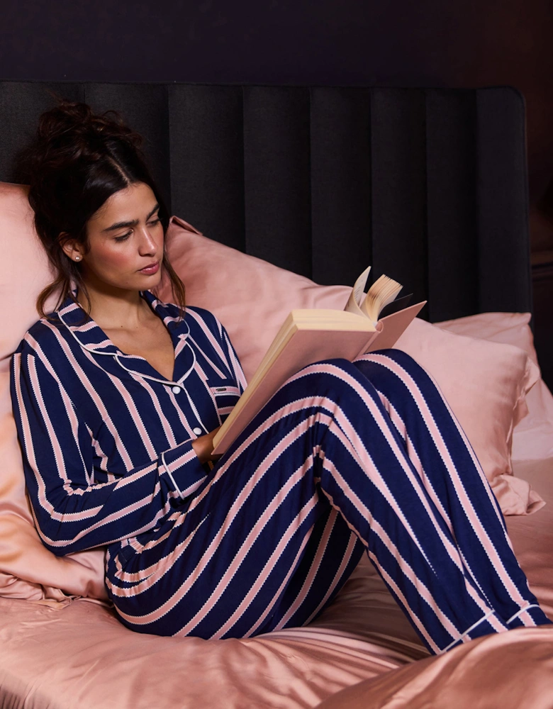 Bamboo Long Pyjama Set in Midnight Stripe