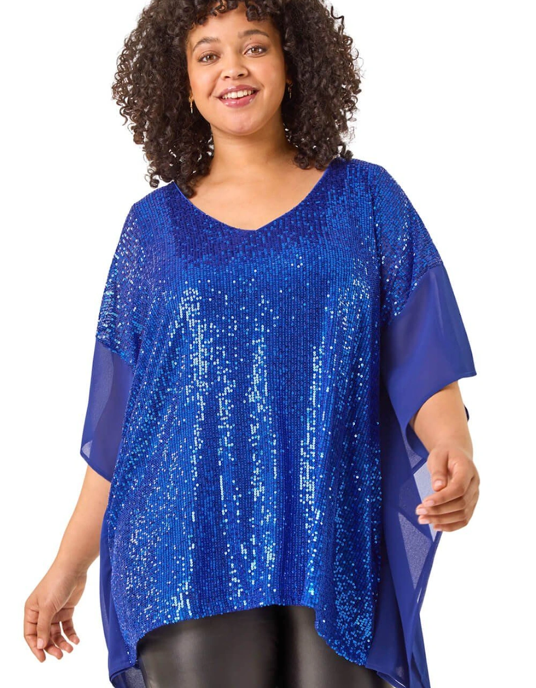 Curve Full Sequin Chiffon Overlay Top, 2 of 1