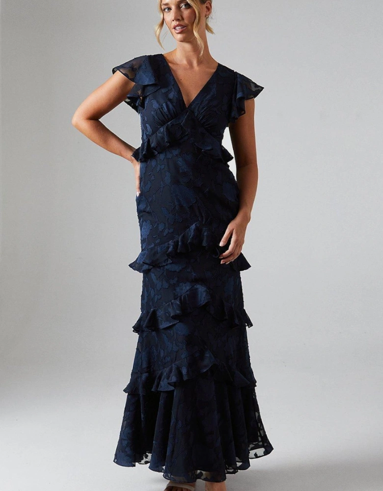 Floral Detail Fabric Tiered Skirt Bridesmaid Dress