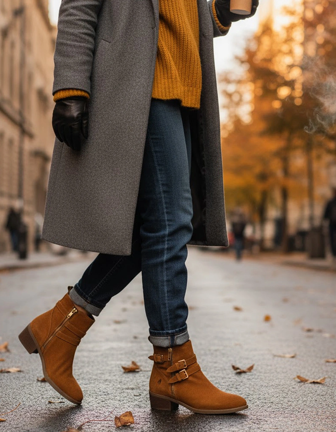 JENNA Womens Leather Ankle Boots Tan