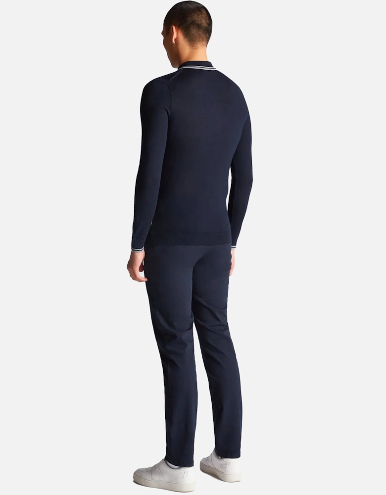 Long Sleeve Knitted Polo Navy