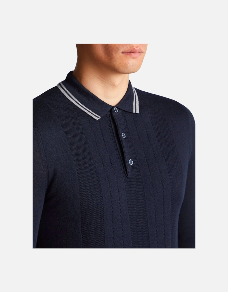 Long Sleeve Knitted Polo Navy