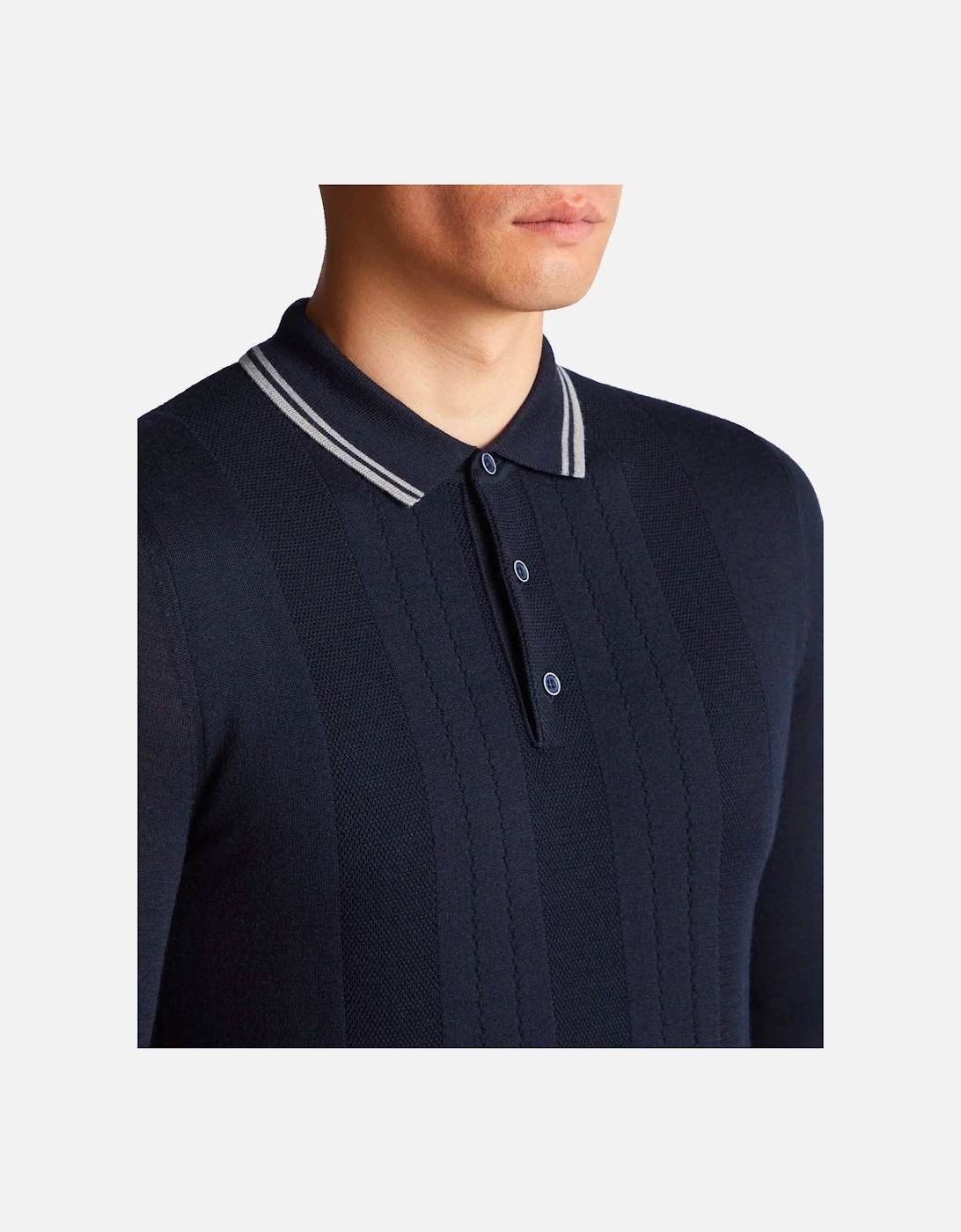 Long Sleeve Knitted Polo Navy