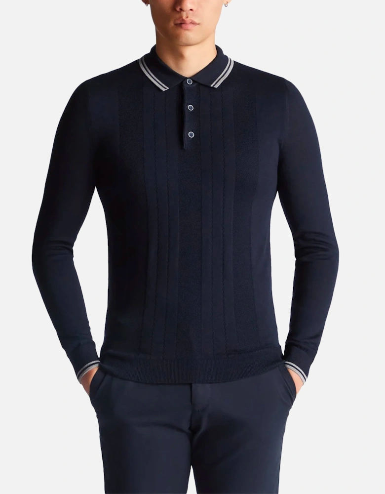 Long Sleeve Knitted Polo Navy