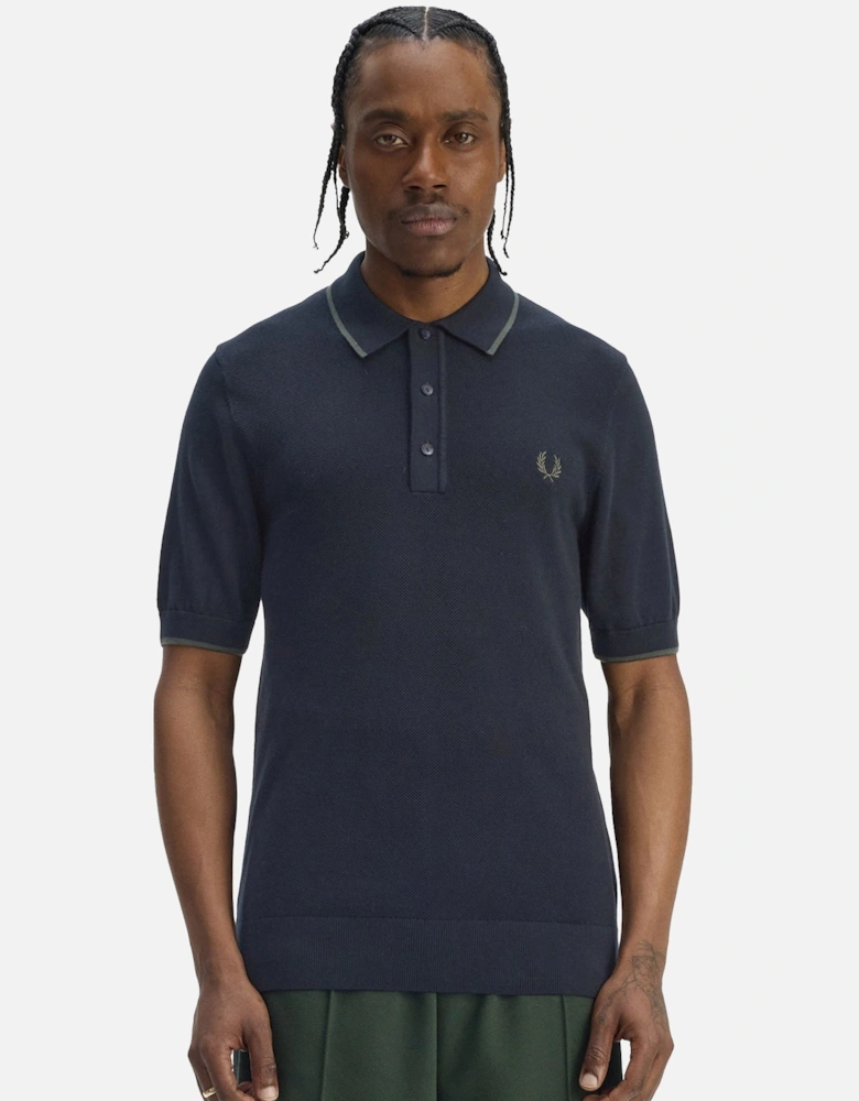 Pique Stitch Knitted Polo Shirt Navy