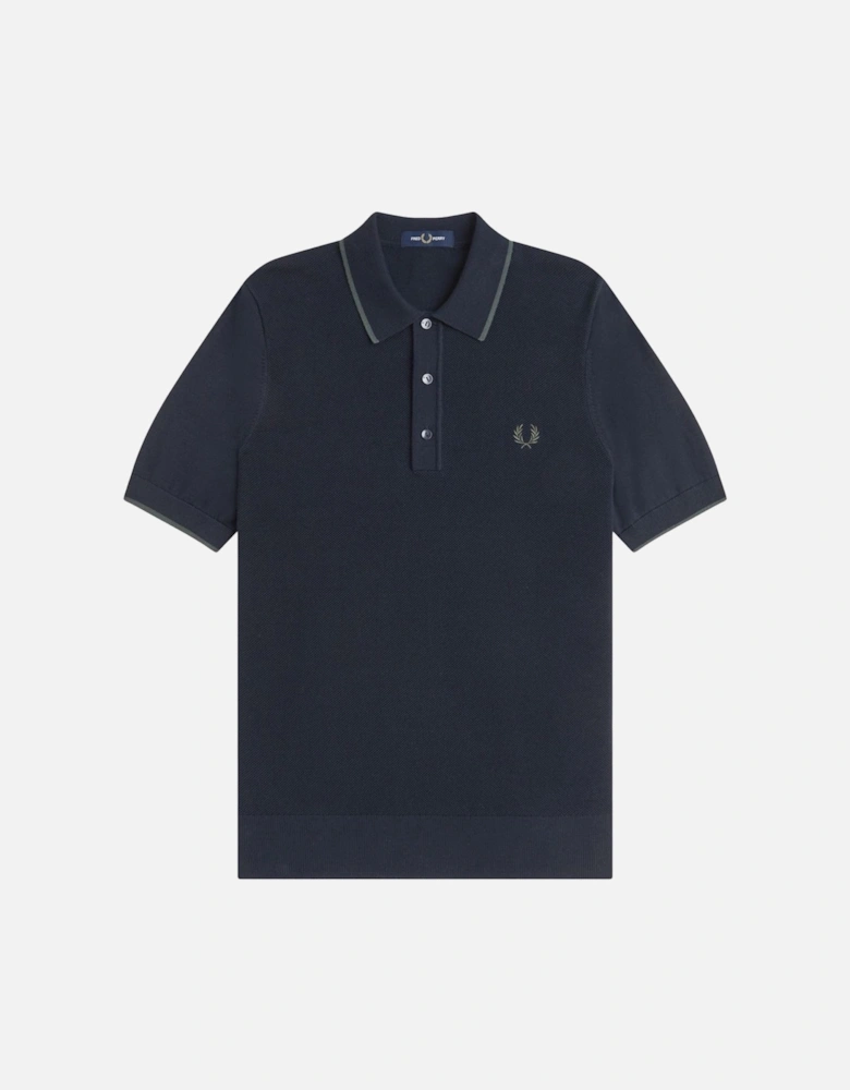 Pique Stitch Knitted Polo Shirt Navy