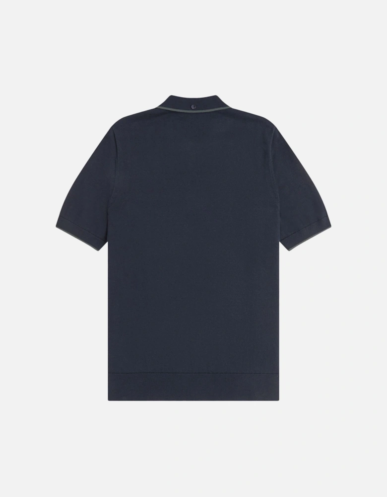 Pique Stitch Knitted Polo Shirt Navy