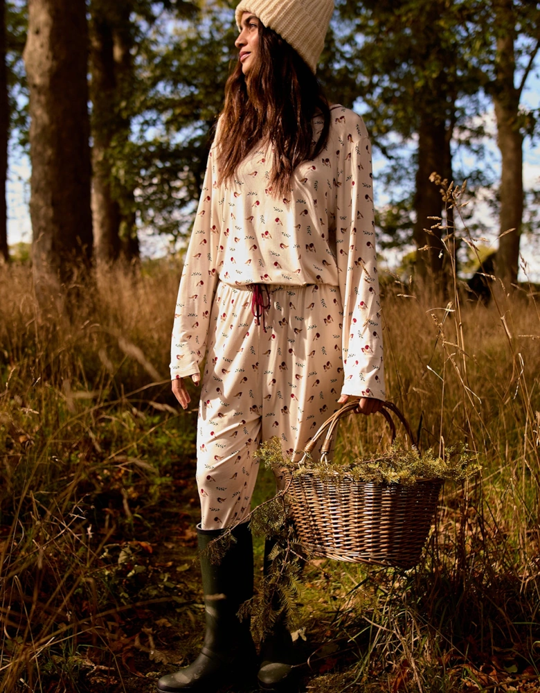 Bamboo Festive Pyjama Set in Robin Print