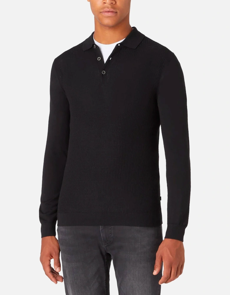 Long Sleeve Knitted Polo Black