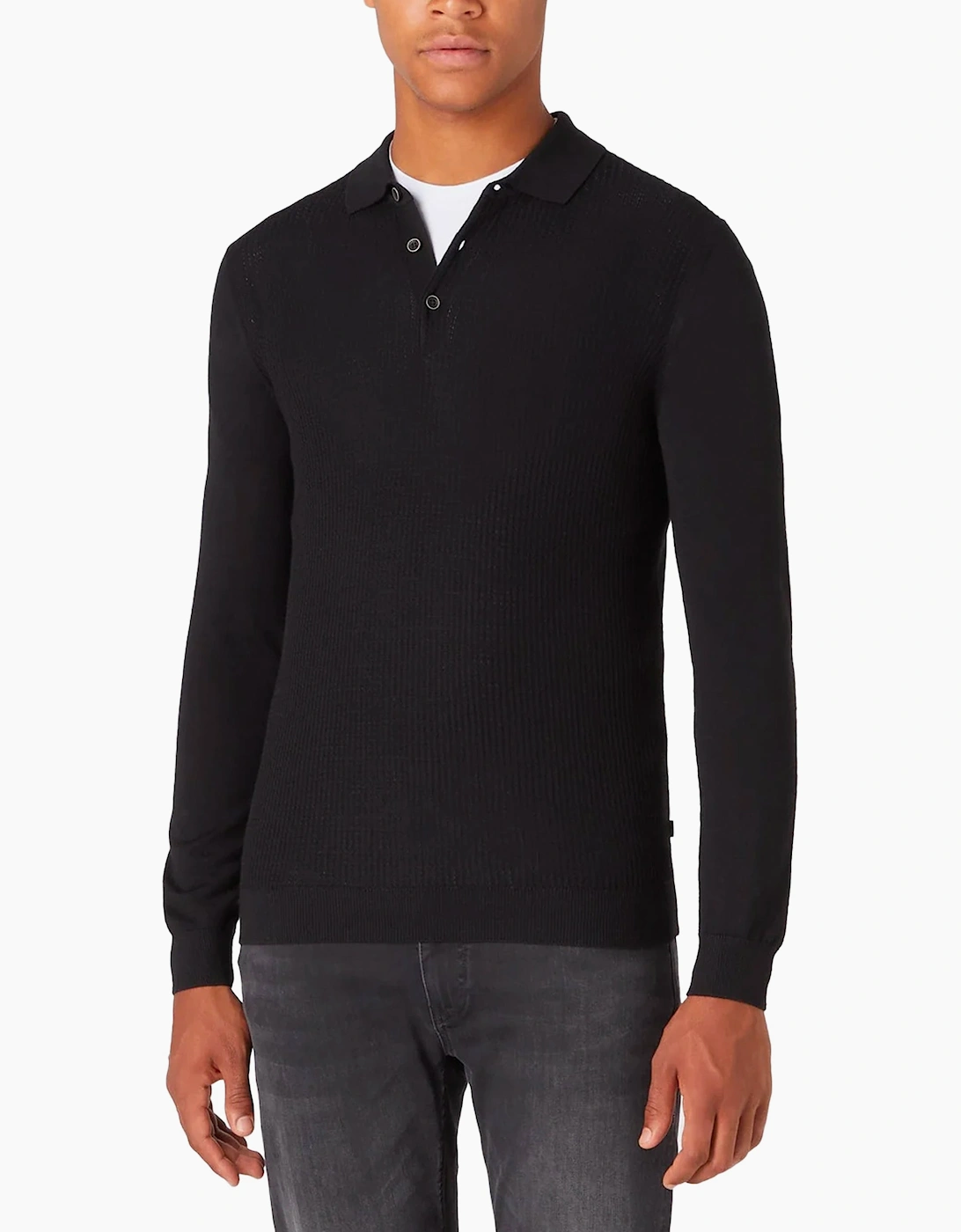 Remus Uomo Men's Remus Uomo Long Sleeve Knitted Polo Black