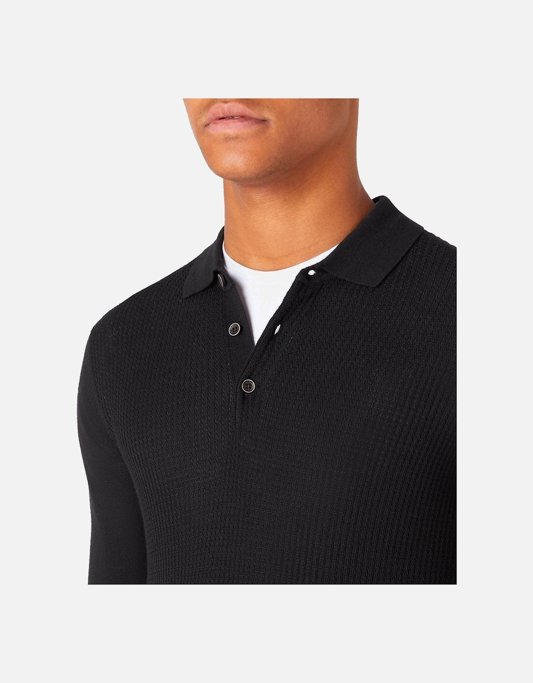 Long Sleeve Knitted Polo Black