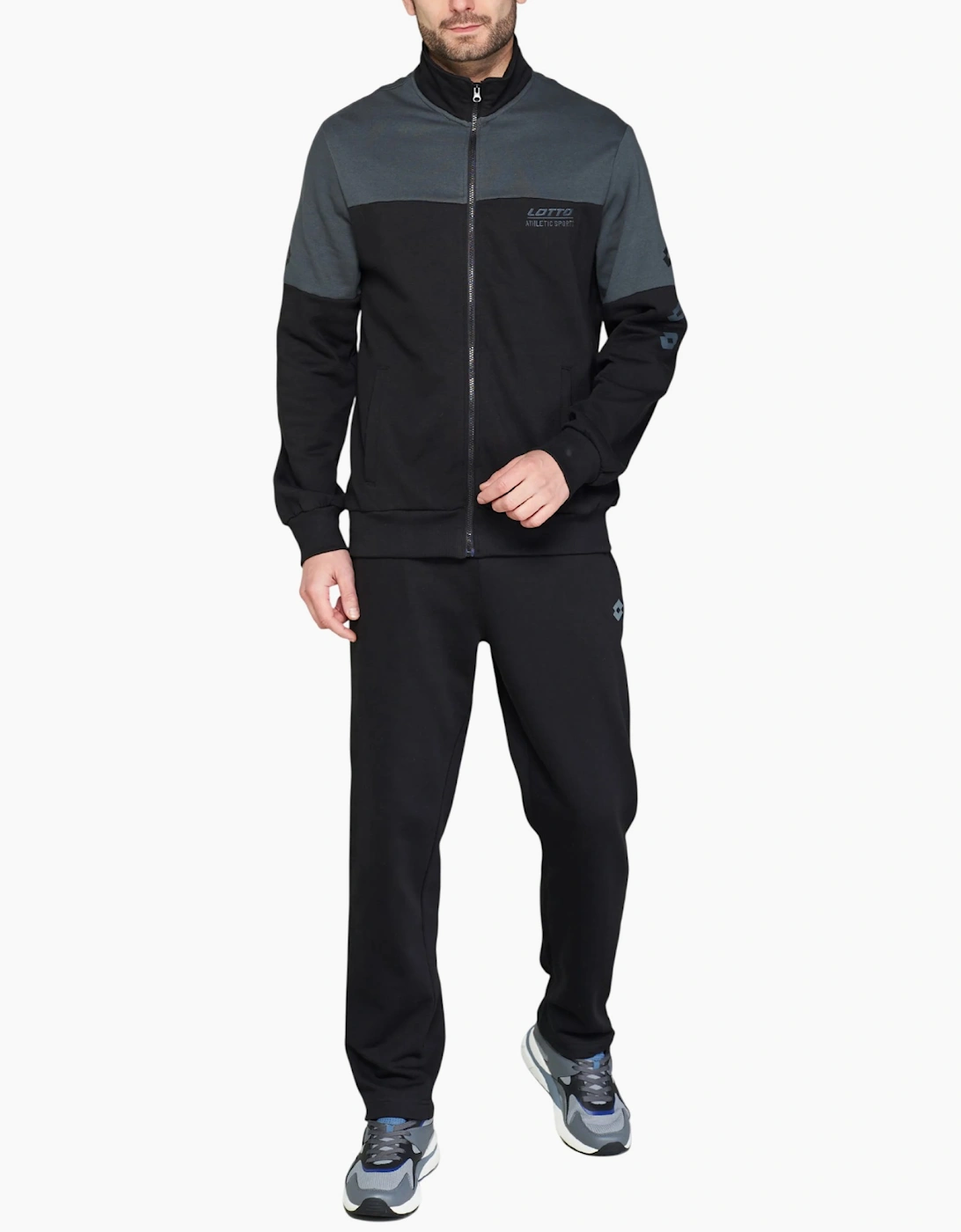 Lotto Lotto Men's Mens Tracksuit Set Full Zip Sweatshirt Dual Leisure Activewear Open Hem Joggers - Grey And Black