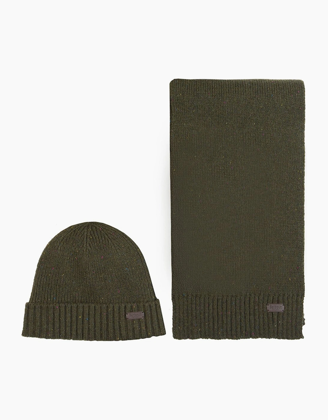 Barbour Unisex Tan Carlton Fleck Beanie & Scarf Set - Size: One Size