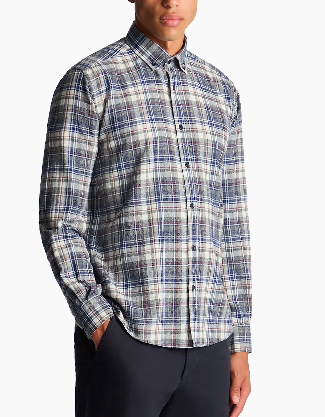 Men's Remus Uomo Long Sleeve Flannel Check Shirt Dark Navy / White - Size: 40/Regular