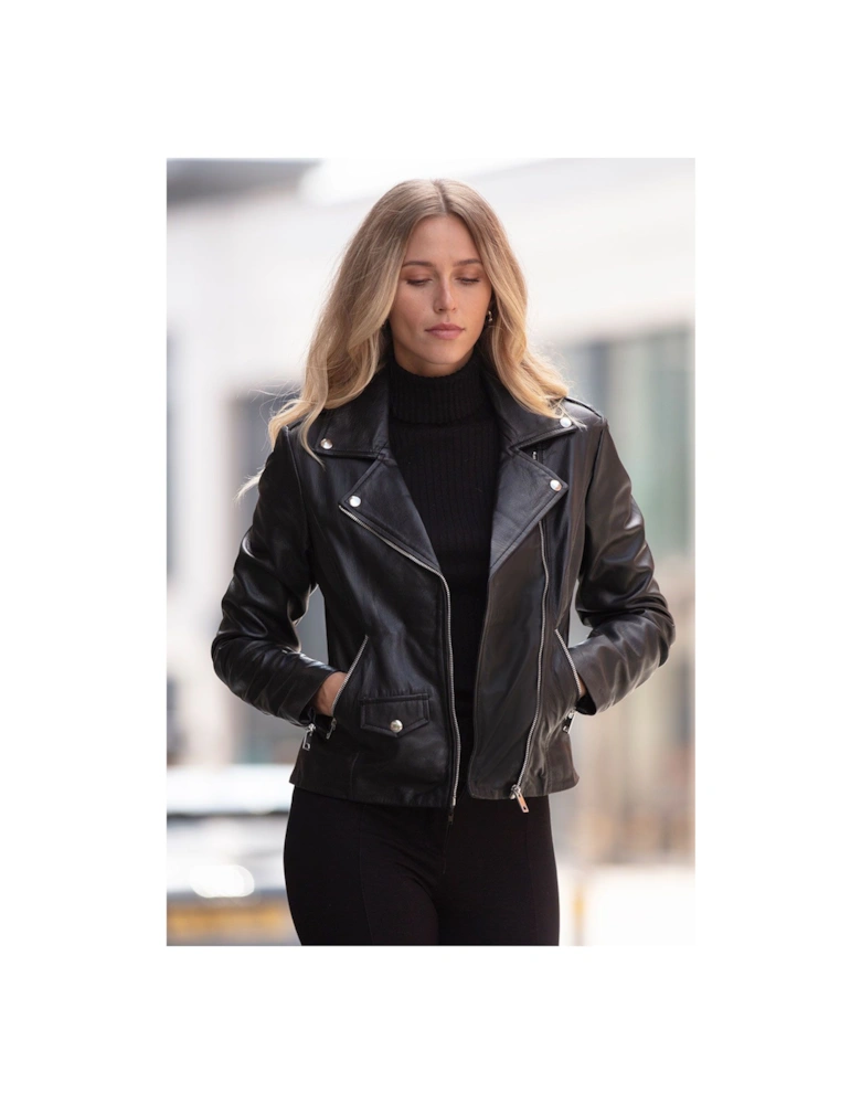 'Fia' Real Leather Biker Jacket Women Coat