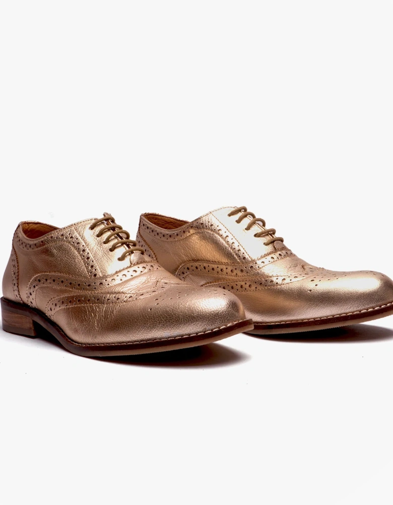 NATALIE Womens Leather Brogue Shoes Gold