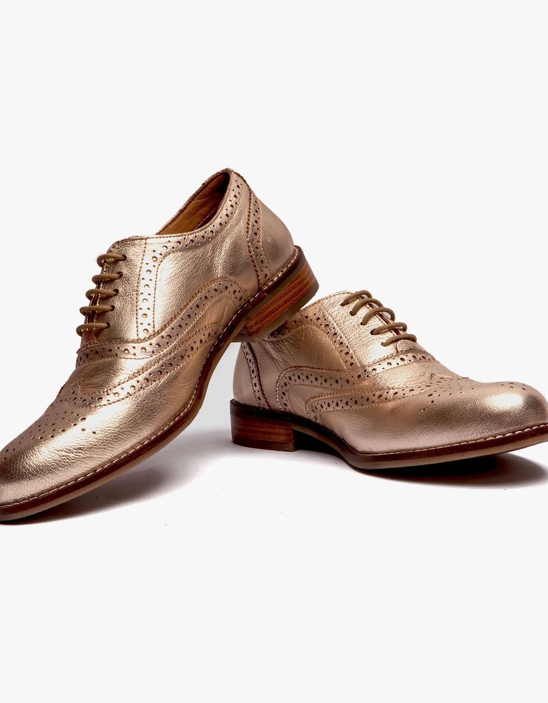 NATALIE Womens Leather Brogue Shoes Gold