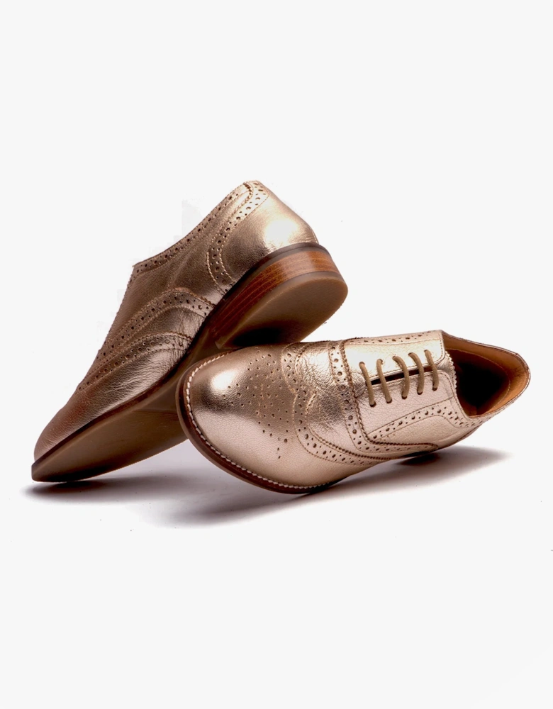 NATALIE Womens Leather Brogue Shoes Gold