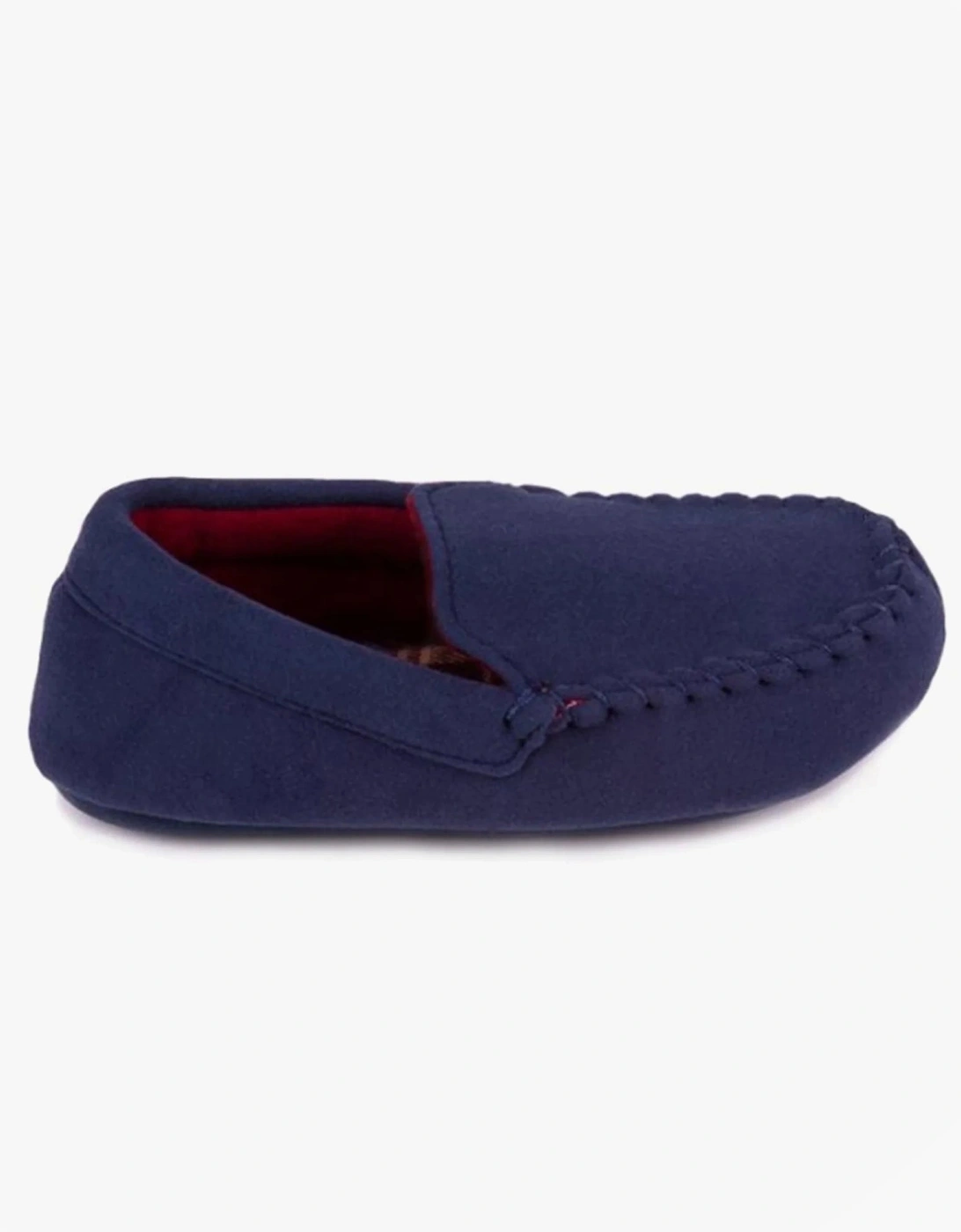 Isotoner MOLESKIN CHECK LINED Boys Moccasin Slippers Navy, 8 of 7