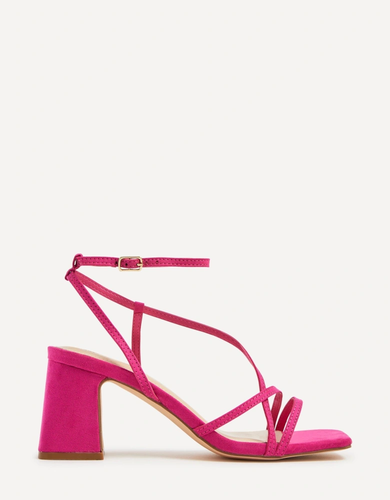 Memphis Pink Faux Suede Crossover Slingback Block Heeled Sandal
