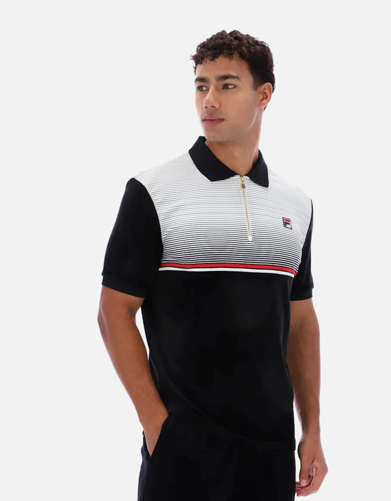 Paco Zip Stripe Velour Polo Shirt Black/Gardenia/Red