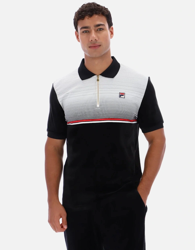 Paco Zip Stripe Velour Polo Shirt Black/Gardenia/Red