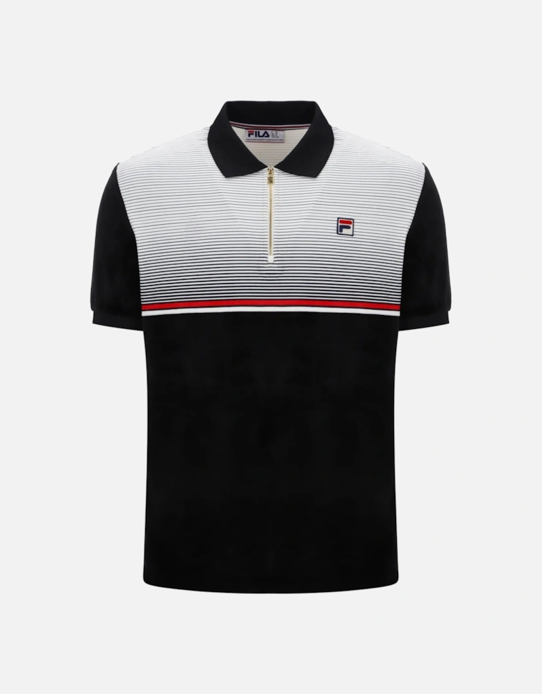 Paco Zip Stripe Velour Polo Shirt Black/Gardenia/Red