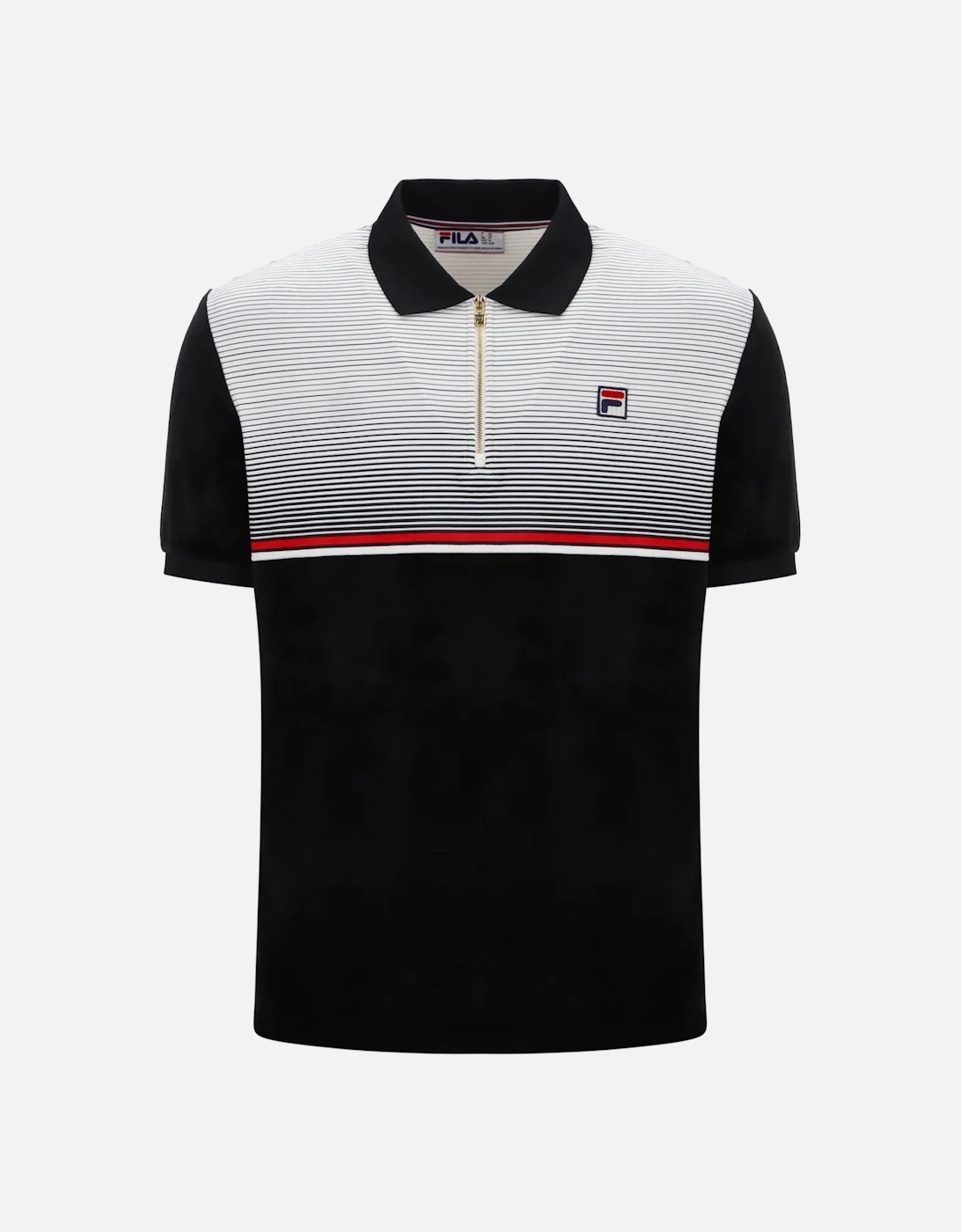 Paco Zip Stripe Velour Polo Shirt Black/Gardenia/Red, 5 of 4