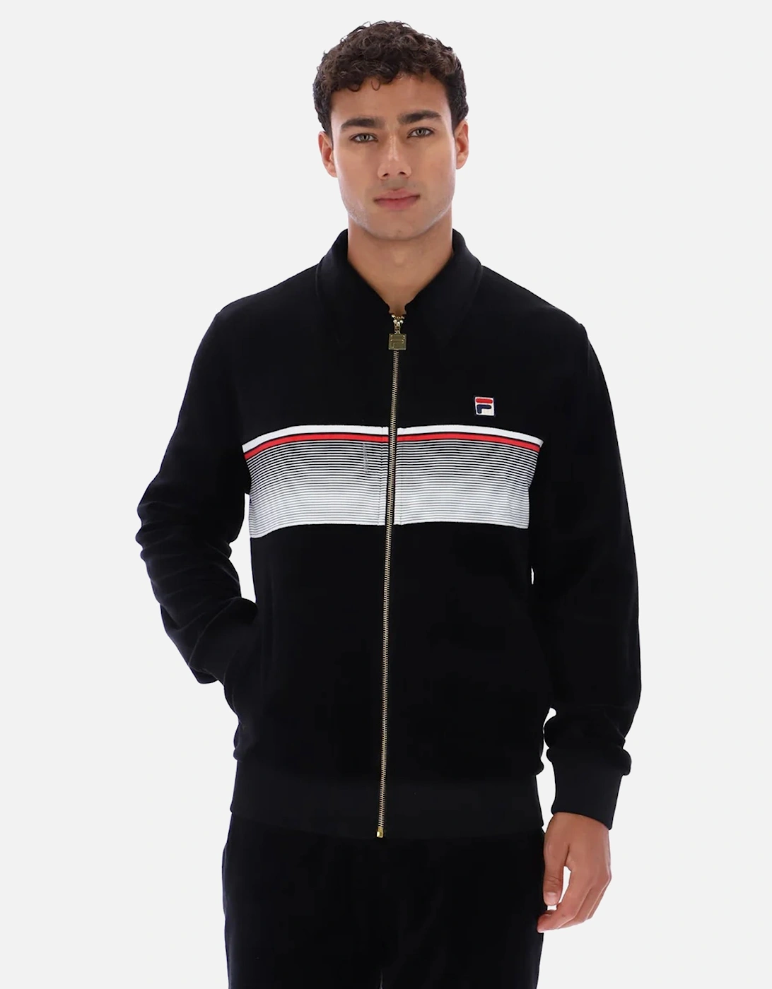 Malakai Stripe Velour Track Top Jacket Black/Gardenia/Red