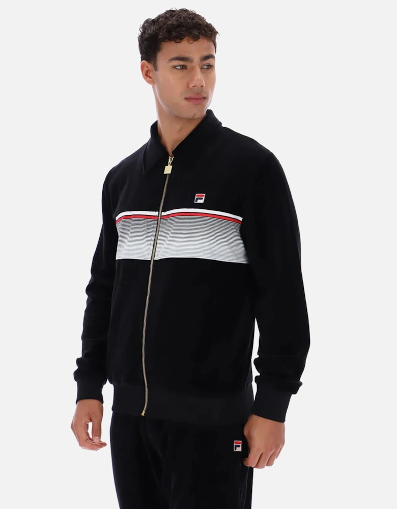 Malakai Stripe Velour Track Top Jacket Black/Gardenia/Red