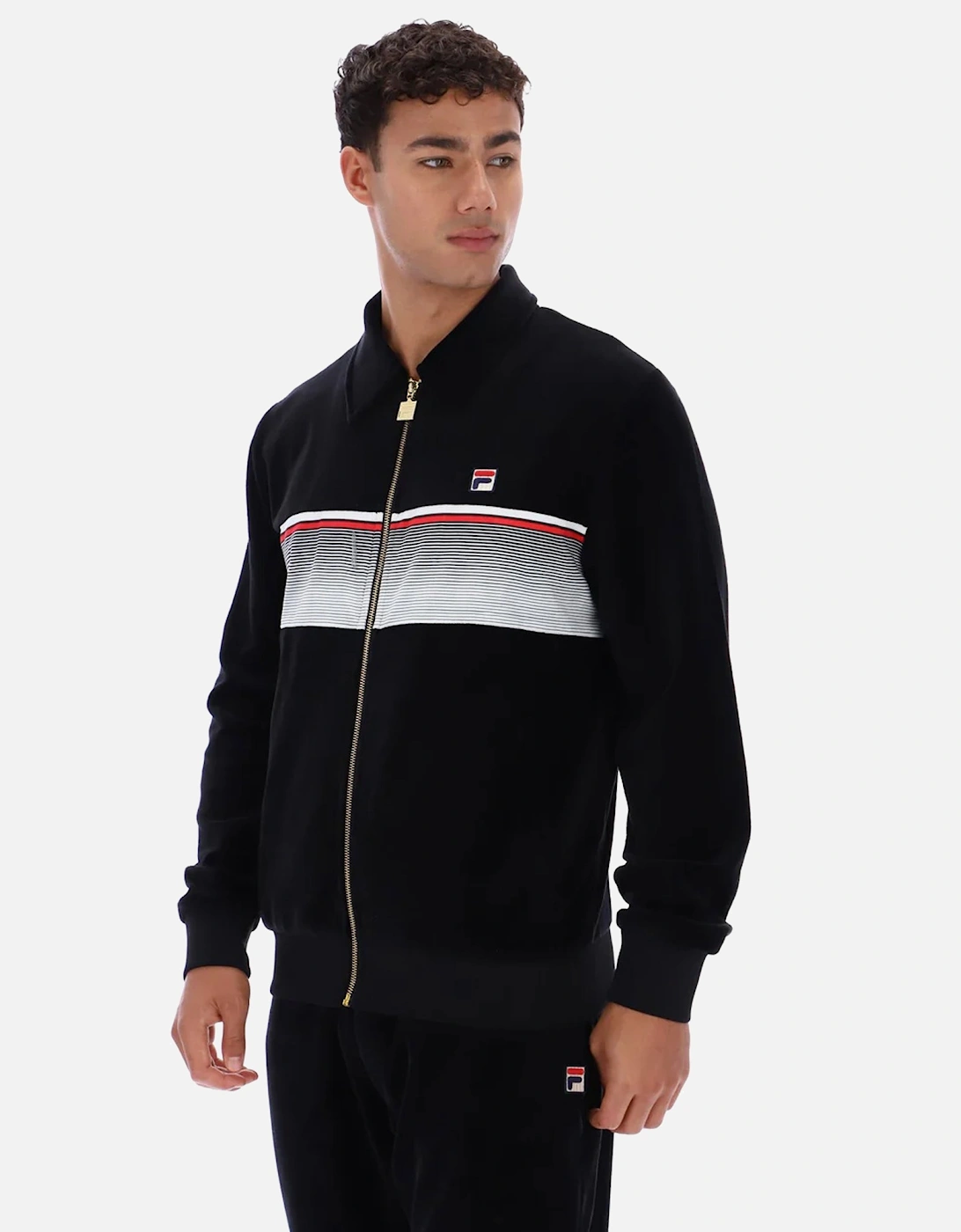 Malakai Stripe Velour Track Top Jacket Black/Gardenia/Red