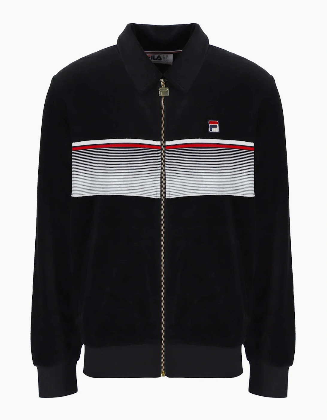 Men's Fila Malakai Stripe Velour Track Top Jacket Black/Gardenia/Fila Red - Size: L