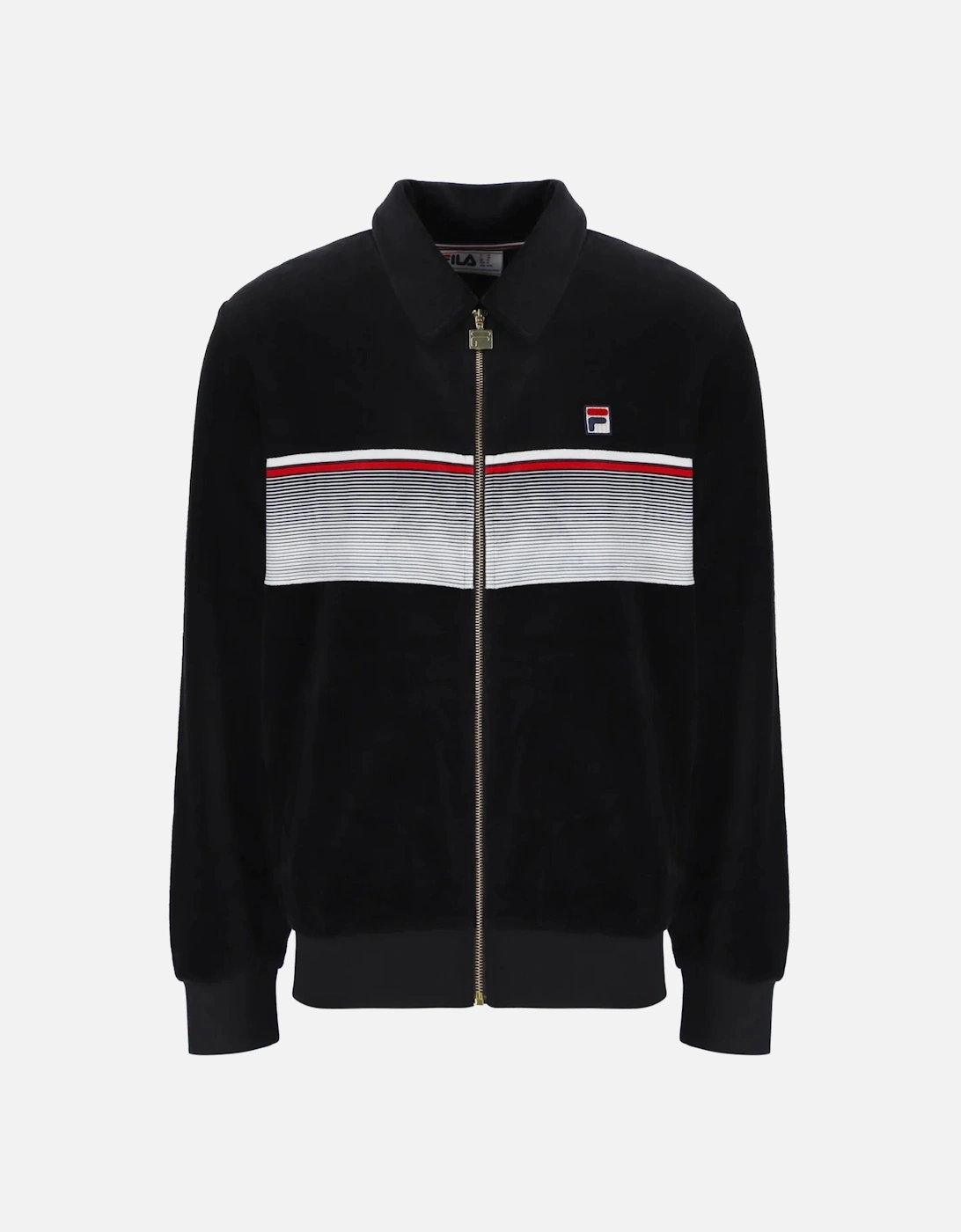 Malakai Stripe Velour Track Top Jacket Black/Gardenia/Red, 5 of 4