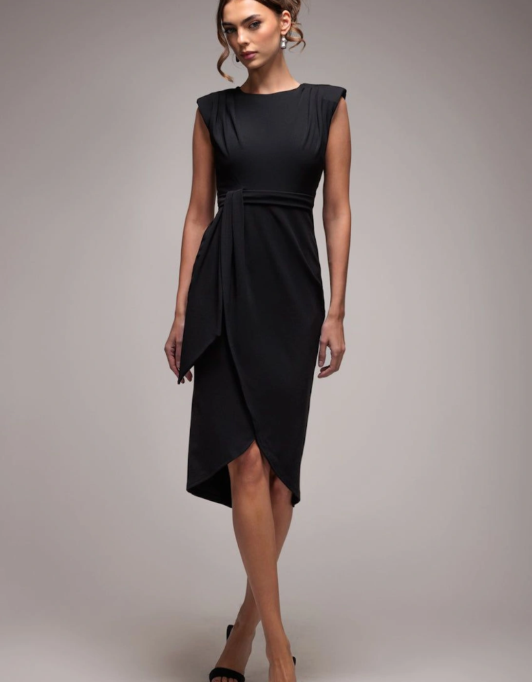 Sleeveless Asymmetric Wrap Midi Dress, 2 of 1