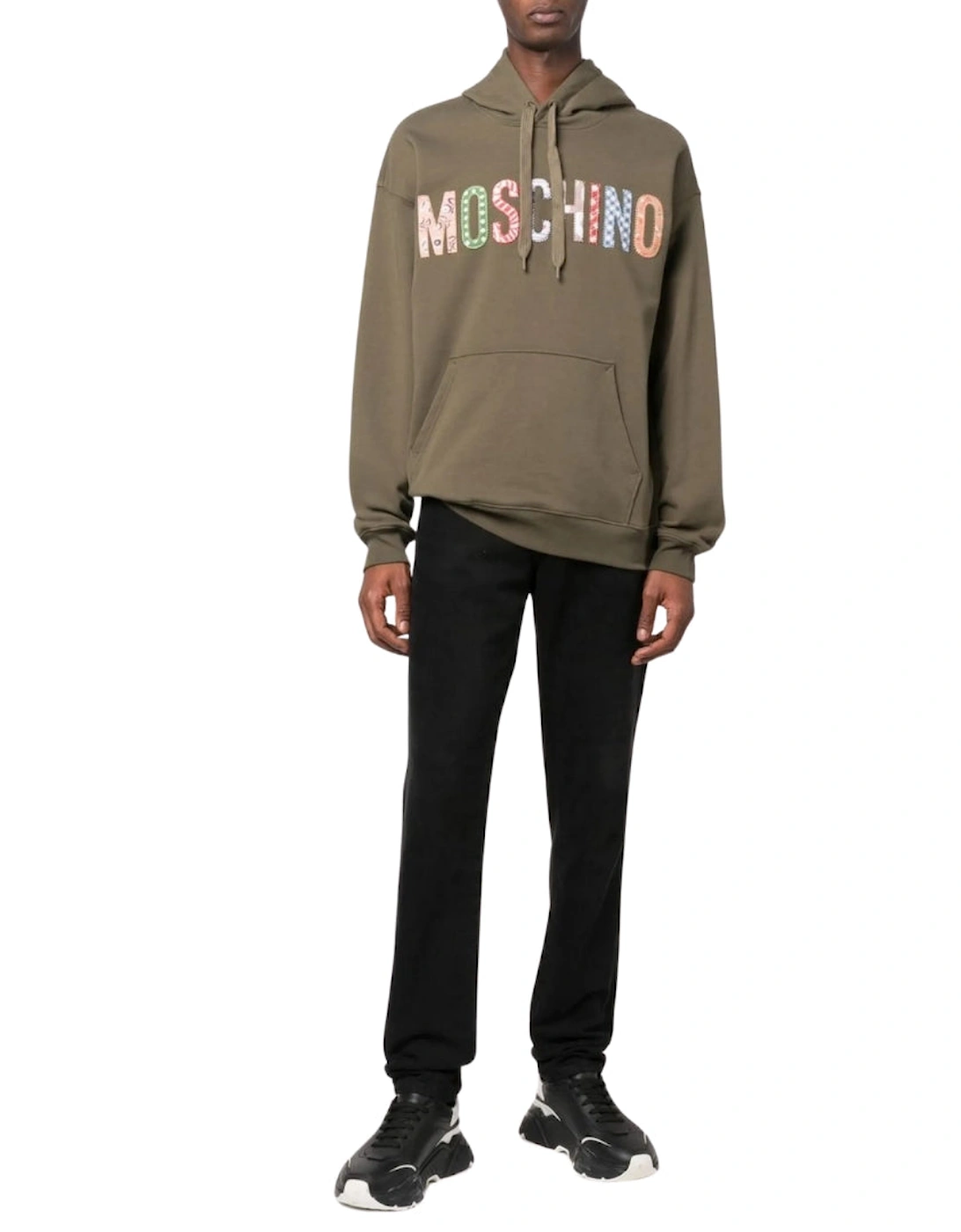 Bold Embroidered Multicolour Logo Green Hoodie