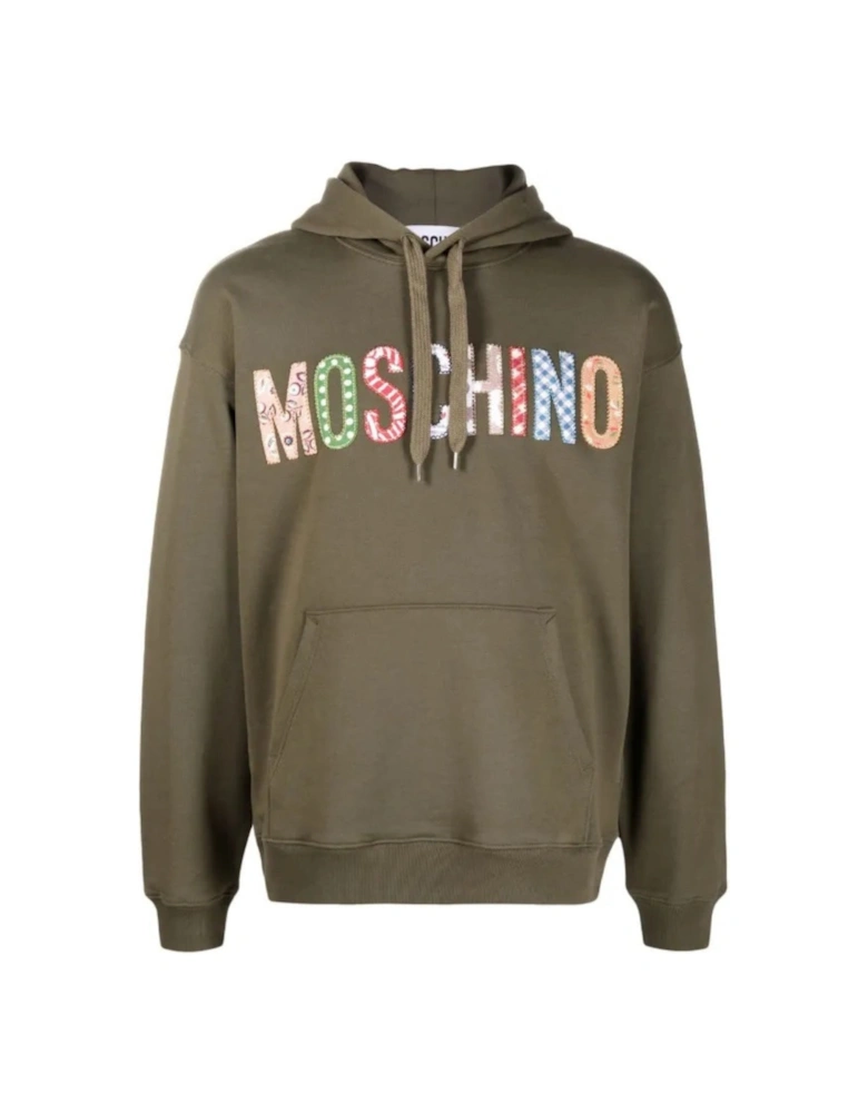 Bold Embroidered Multicolour Logo Green Hoodie