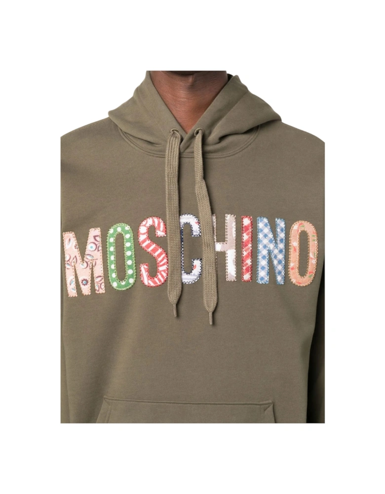 Bold Embroidered Multicolour Logo Green Hoodie
