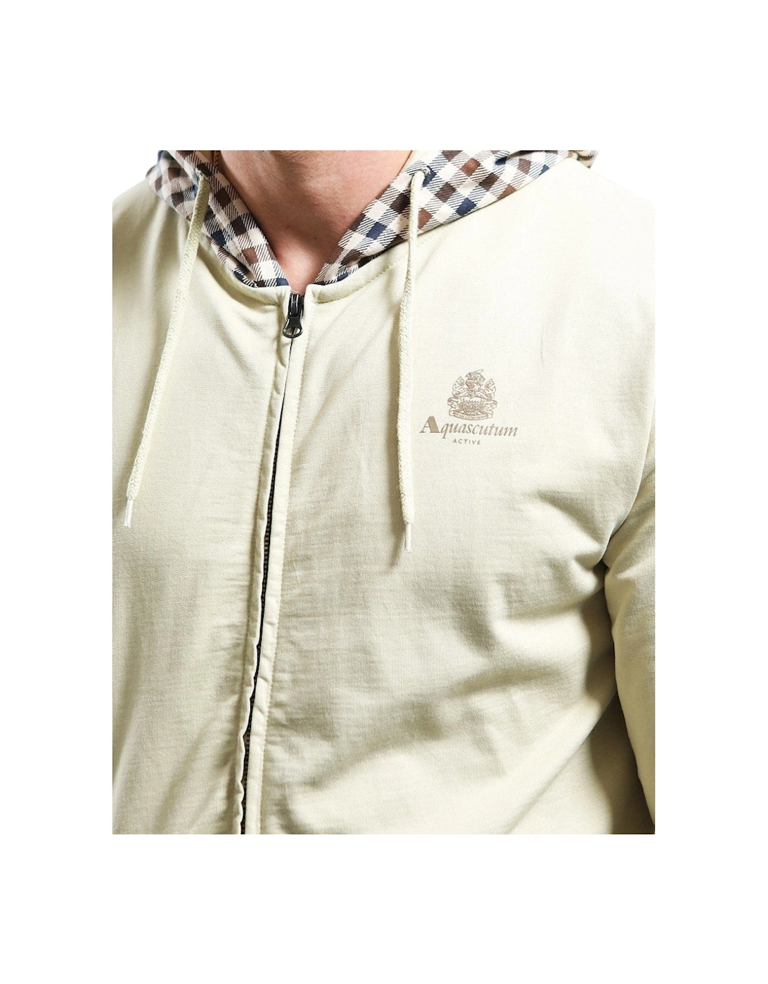 Active Fz Club Check Hood Beige Zip-Up Hoodie