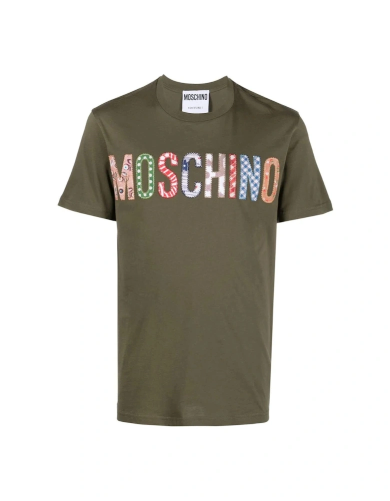 Bold Embroidered Multicolour Logo Green T-Shirt