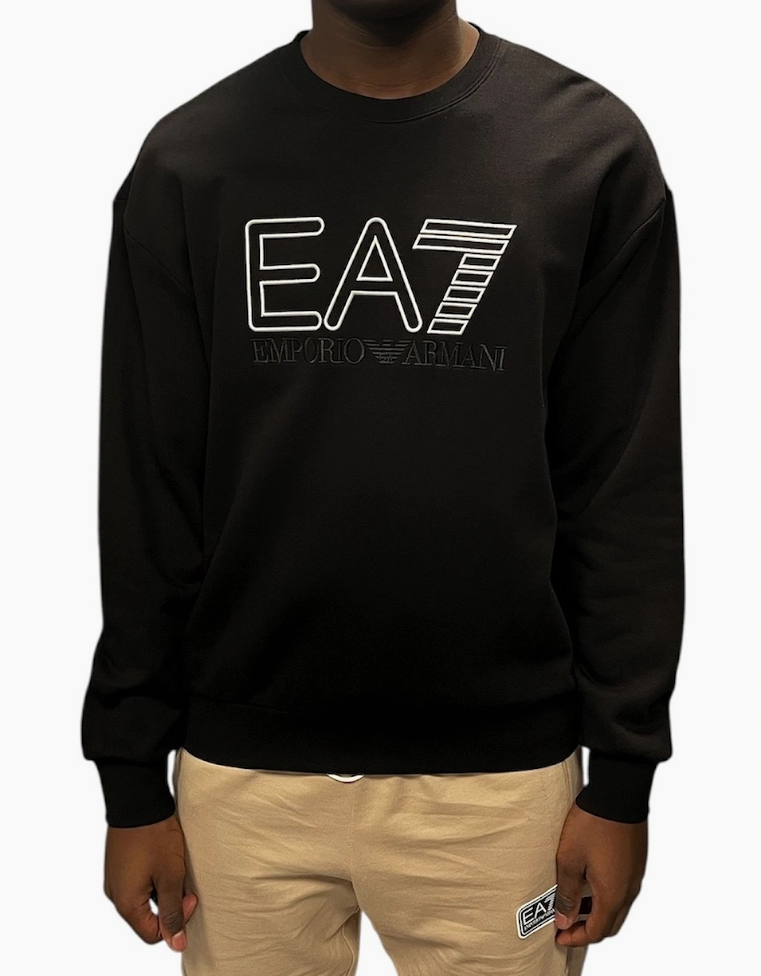 Ea7 Men's Black Embroidered Logo Sweatshirt  Extra Large