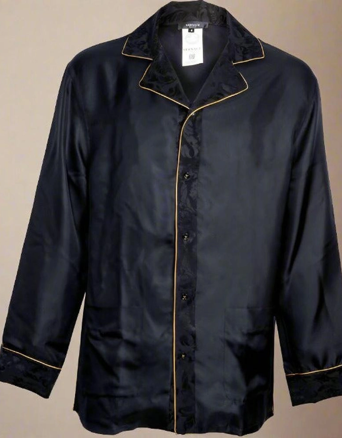 Gold Trim Silk Pyjama Top, Black, 9 of 8