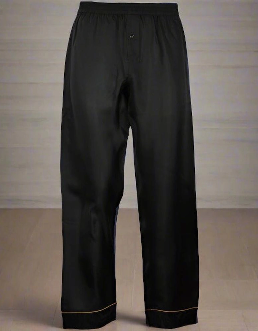 Gold Trim Silk Pyjama Bottoms, Black, 4 of 3