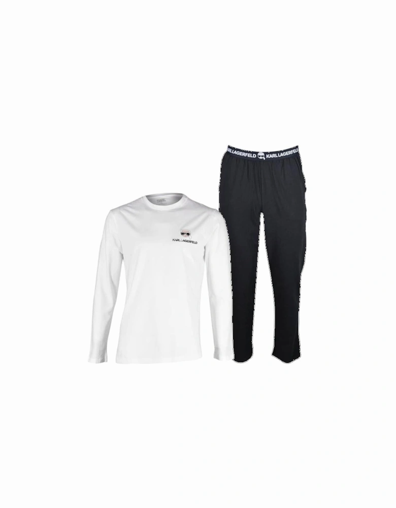 Ikonik Organic Cotton Long-Sleeve Pyjama Set, White/Black