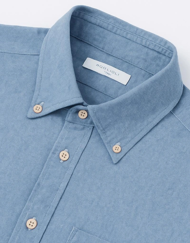 Men's Slim Fit Chambray Cotton Shirt Blue