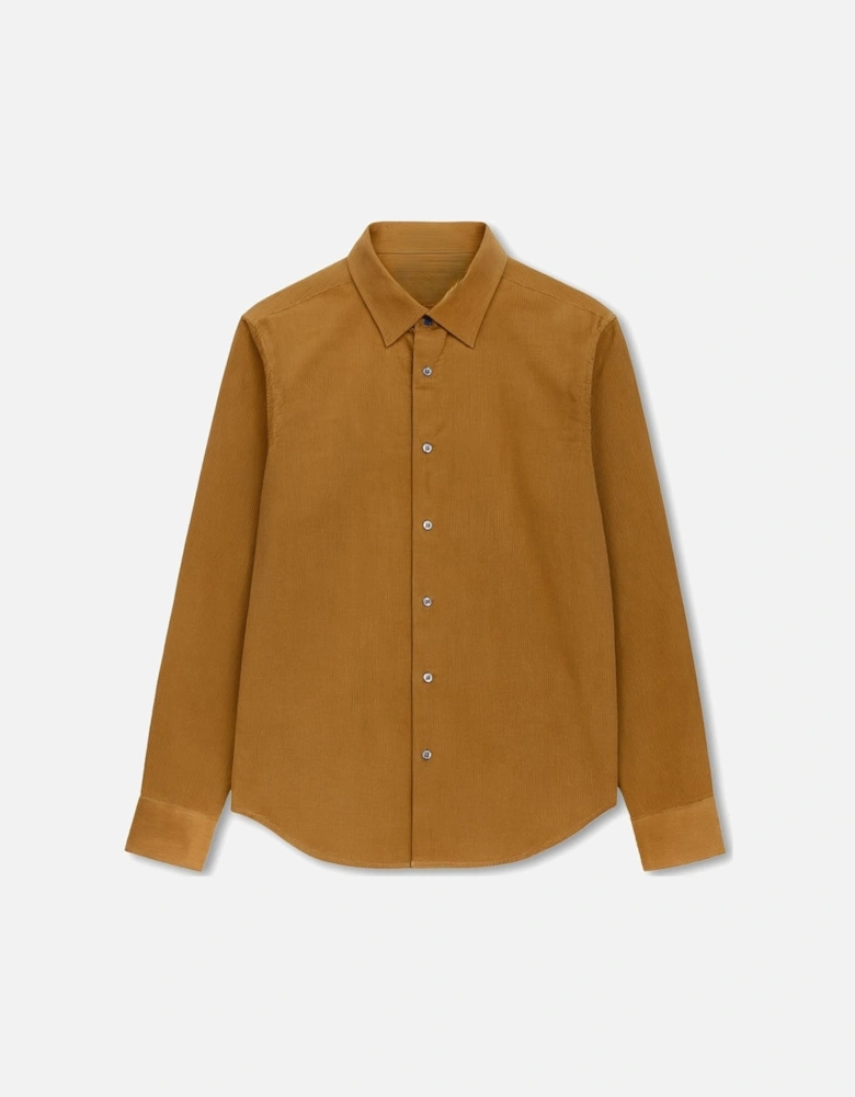 Men's Brown Khaki Corduroy Brushed Cotton Shirt