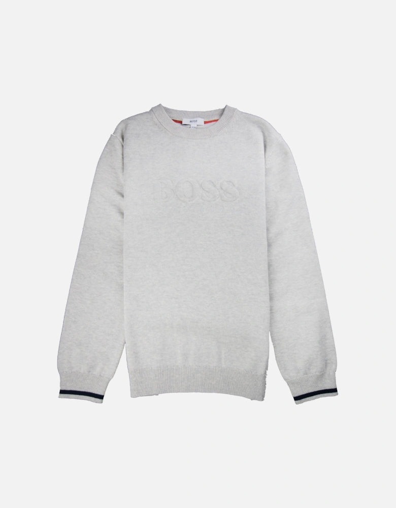 Kids Knitted Boss Bold Logo Sweatshirt Light Grey